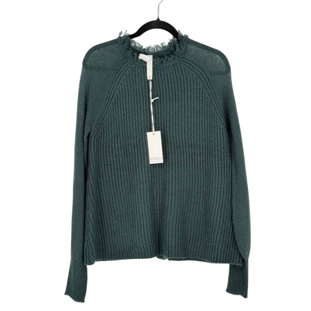 Amadi Los Angeles Forest Green Mohair Blend Ladder Back Ribbed Sweater